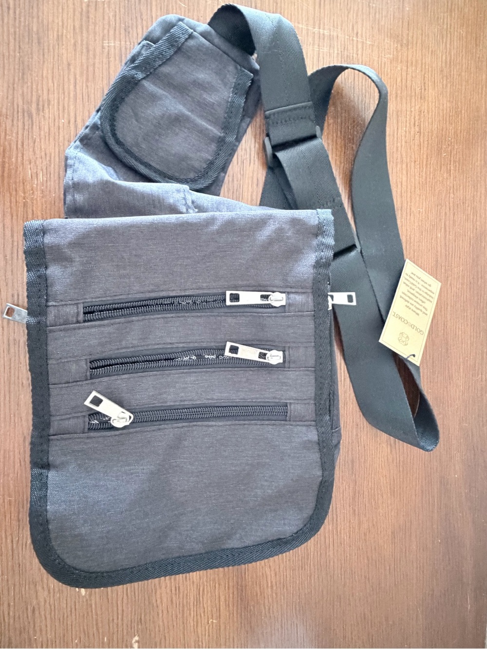 Black Men's Crossbody Sling Bag with Multiple Zipper Pockets